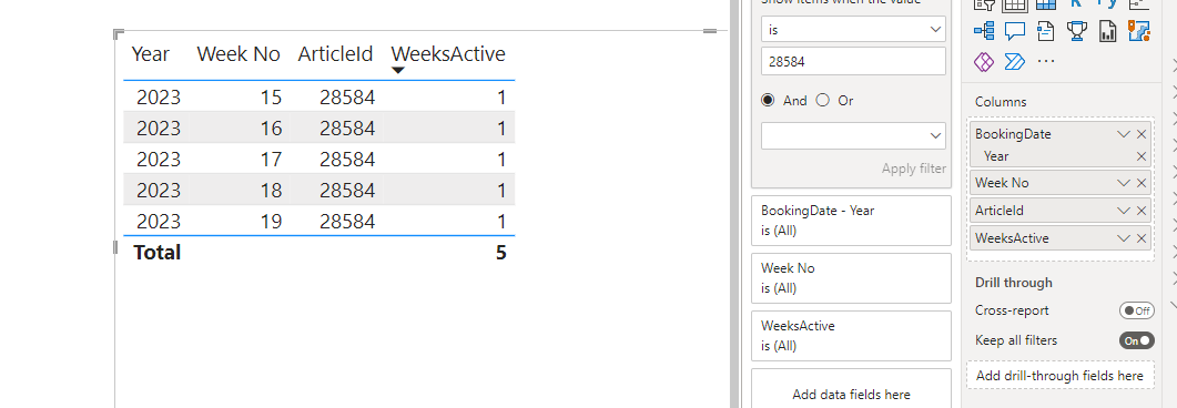 Count number of weeks product is sold, based on da... - Microsoft ...