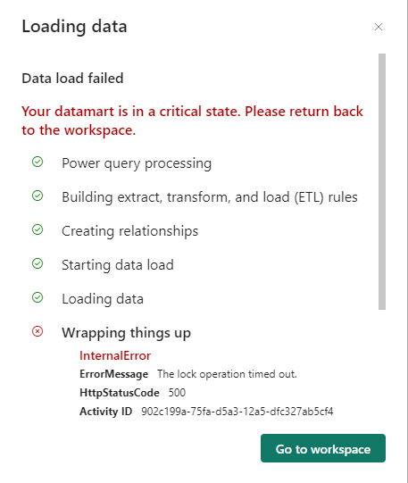Bug: Datamart will not complete the load - Microsoft Fabric Community
