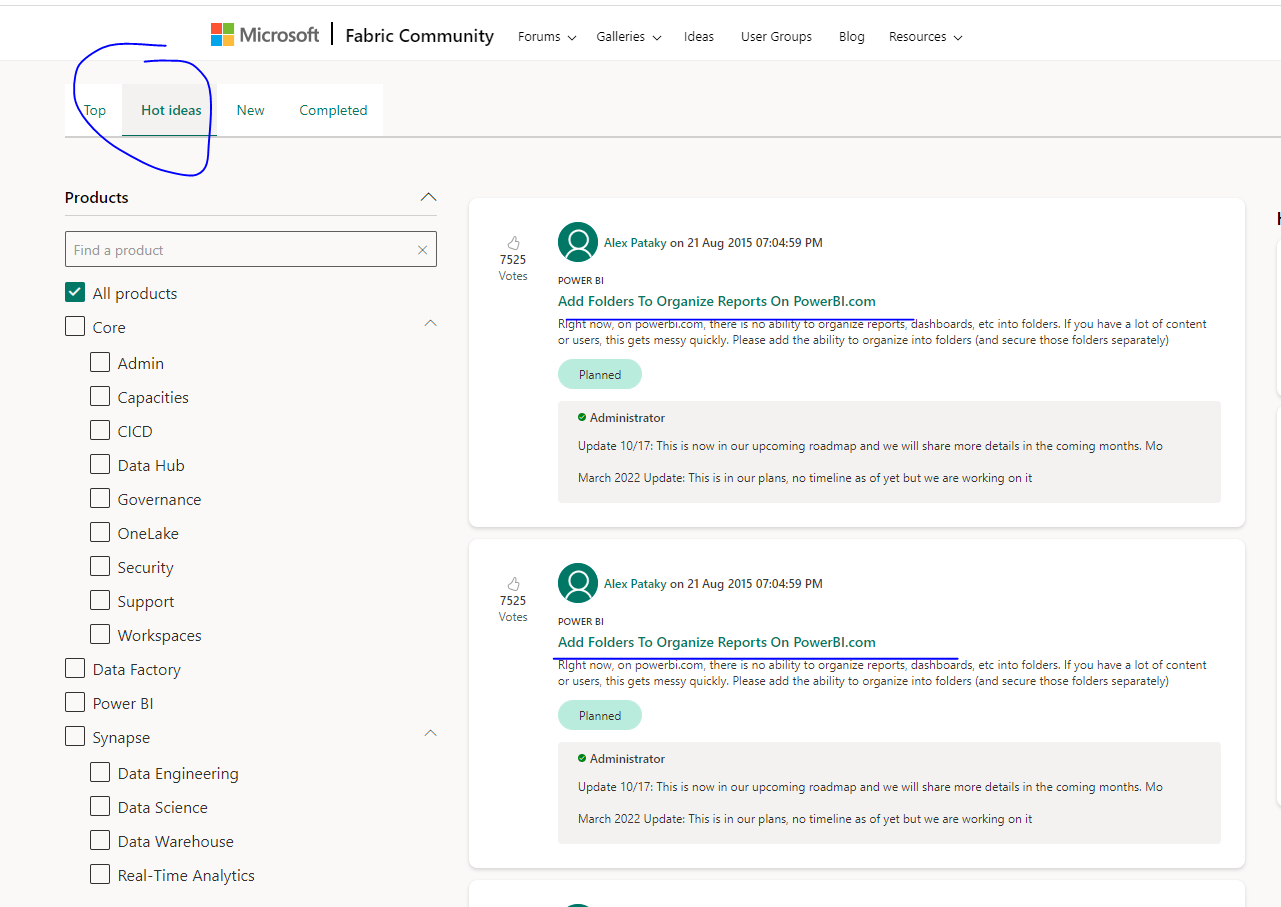Ideas "Hot" broken - Microsoft Fabric Community
