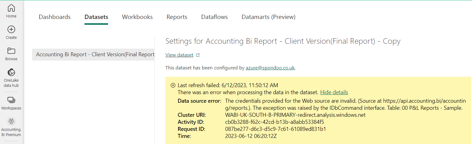Issue of Invalid Data Credentials - Microsoft Fabric Community
