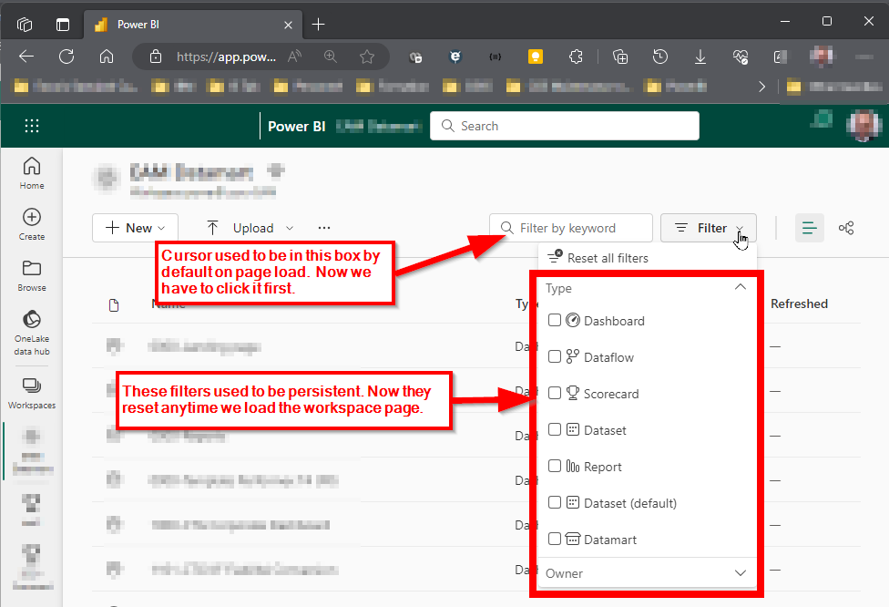 Solved: Workspace Filter does not stay applied - Microsoft Fabric Community