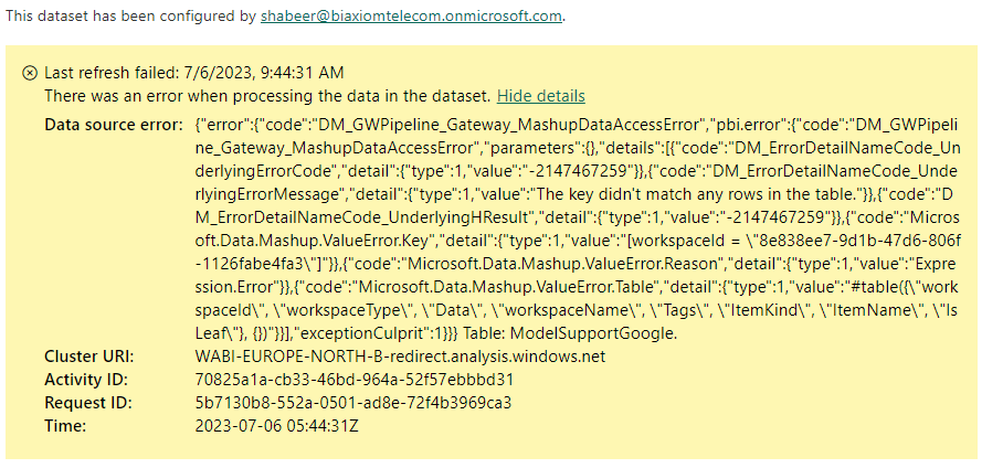 Dataset refresh error on Service - Microsoft Fabric Community