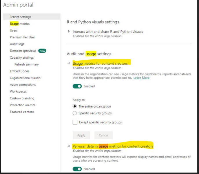Unable to open usage metrics via web service - Microsoft Fabric Community