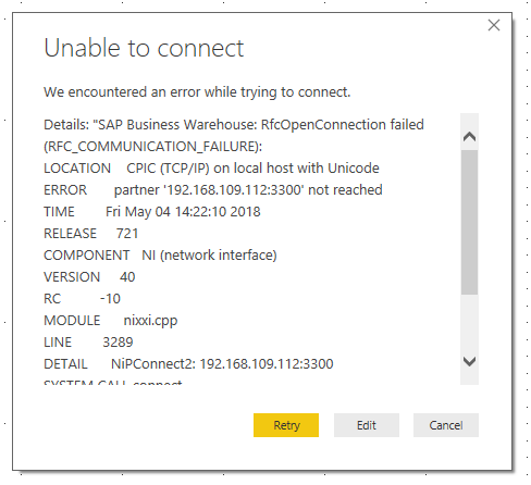 Solved: SAP BW Connection error - Microsoft Fabric Community