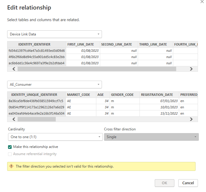 Filter direction isn't valid for this relationship - Microsoft Fabric ...