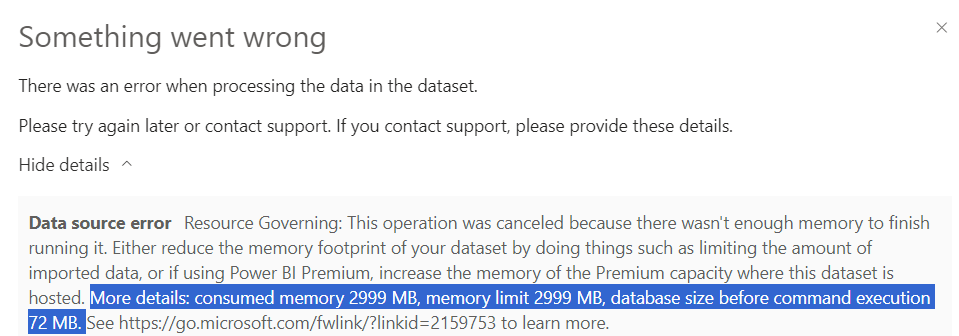 Dataset refresh memory error - Microsoft Fabric Community