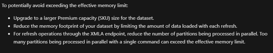 Dataset refresh memory error - Microsoft Fabric Community