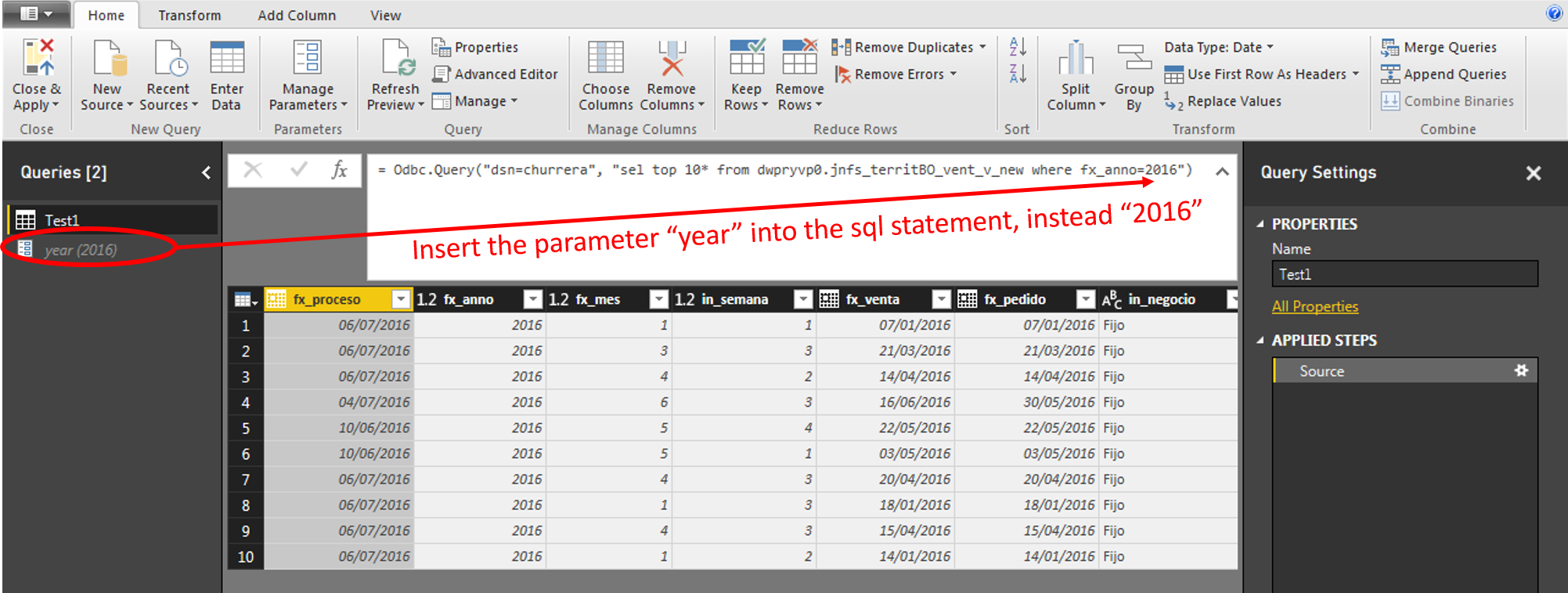 Solved: How to enter a parameter into the sql statement - Microsoft ...