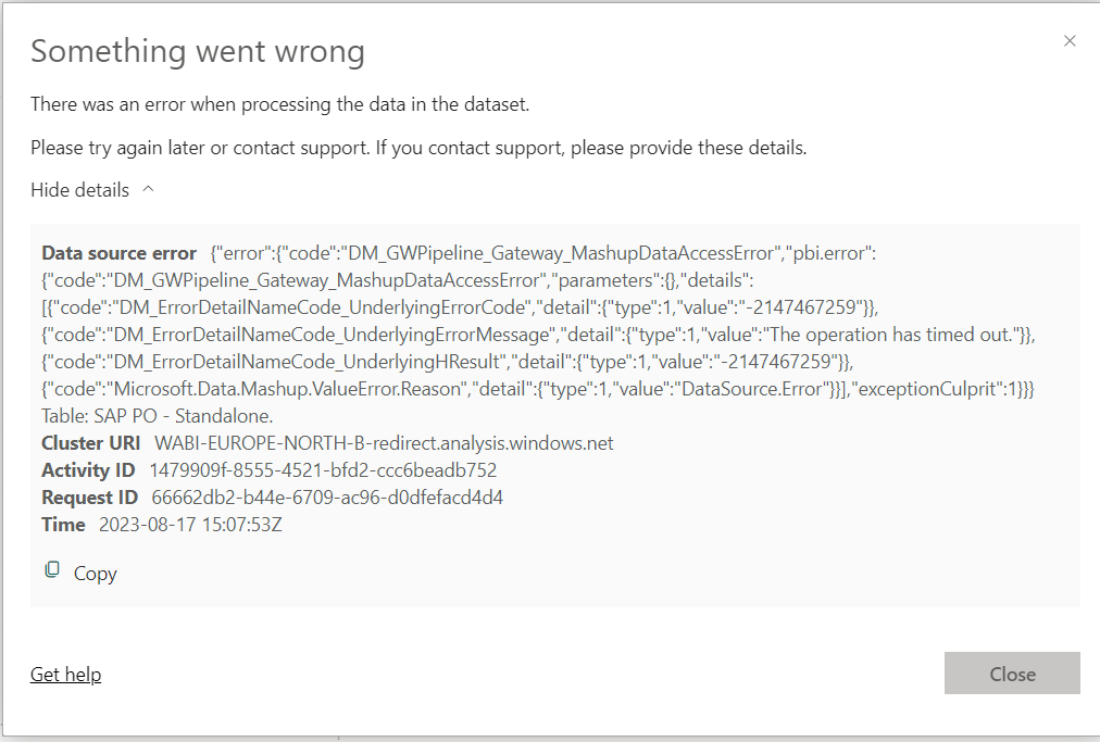 Refresh history There was an error when processing... - Microsoft ...