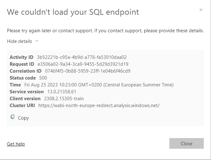 We couldn't load your SQL endpoint - Microsoft Fabric Community