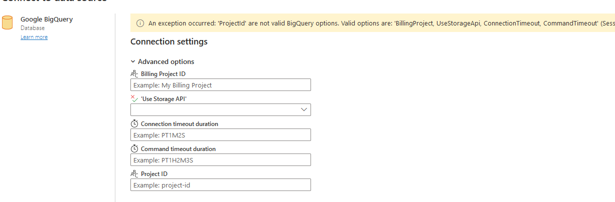 Big Query connection on Dataflow (with mixed table... - Microsoft ...