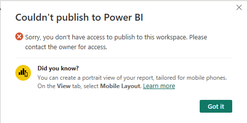 Solved: Cannot publish report to Power BI service. Don't h ...