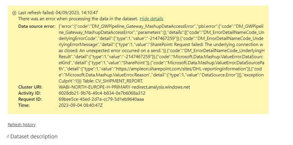 There was an error when processing the data in the... - Microsoft ...