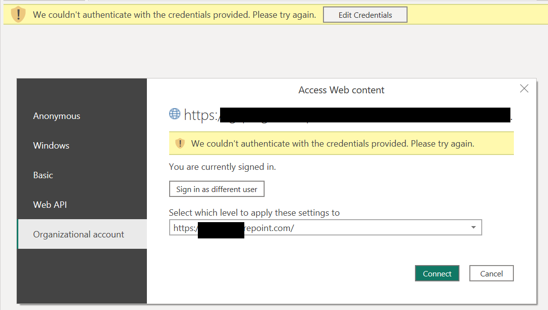 We Couldn't authenticate with the credentials prov... - Microsoft ...
