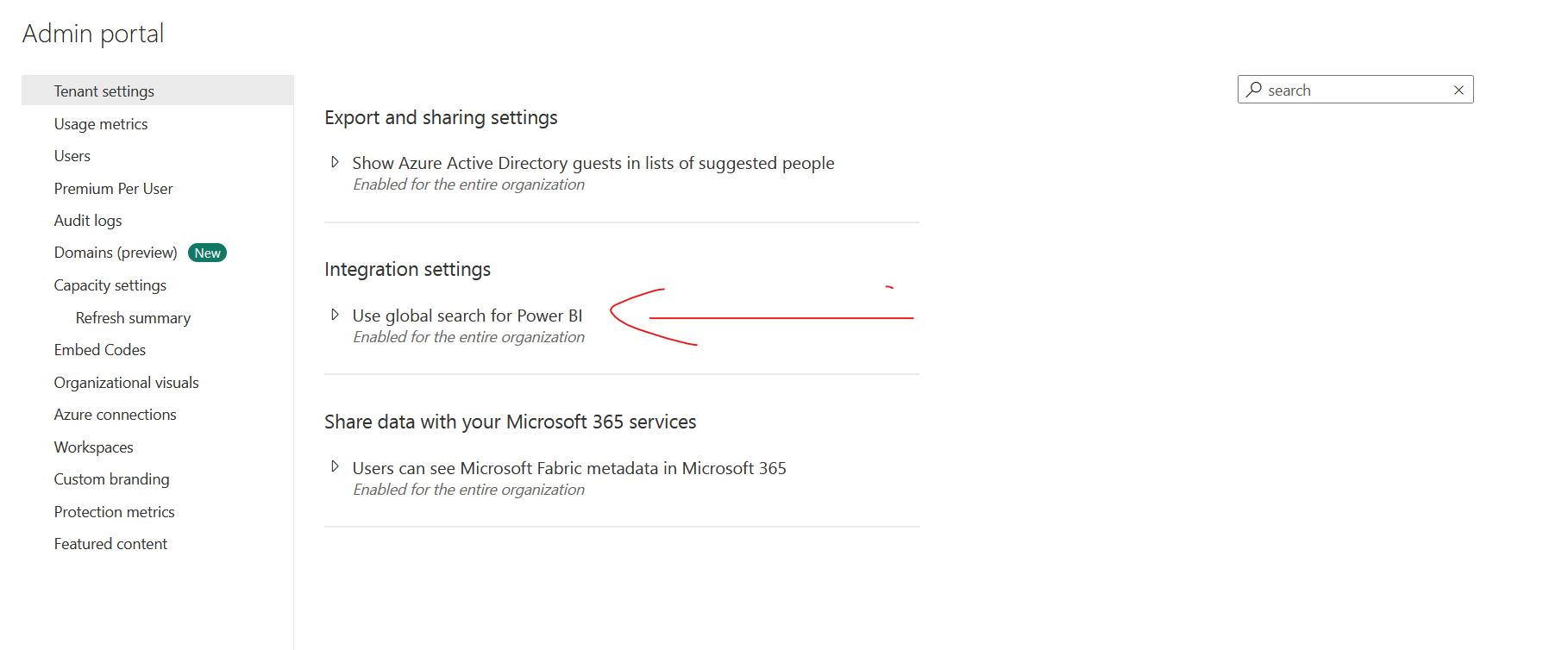 Solved: Missing Search bar in service - Microsoft Fabric Community