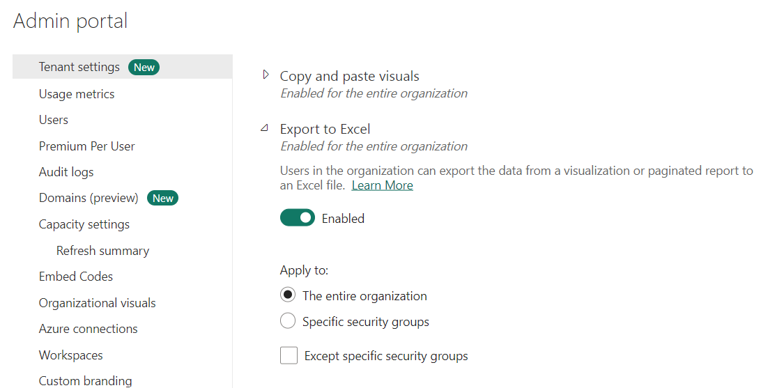 Export Data Restriction to different groups - Microsoft Fabric Community