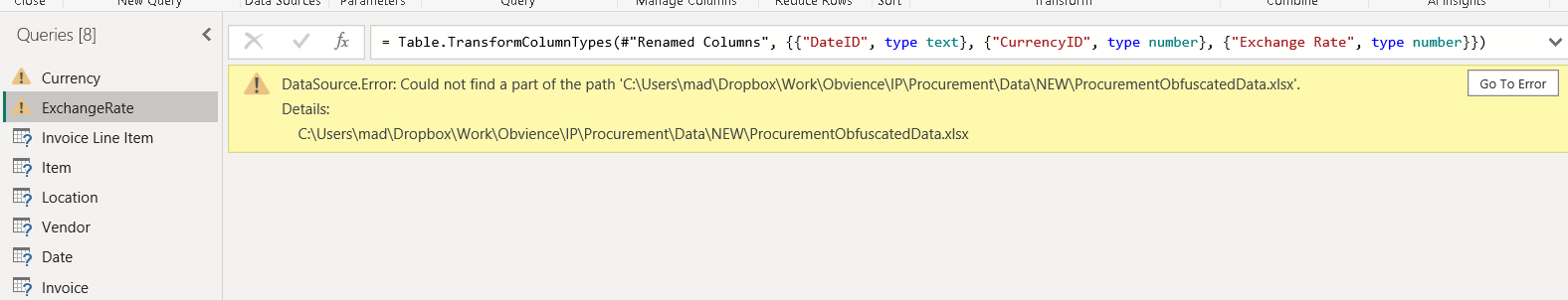 Can't transform data using microsoft .xslx sample ... - Microsoft ...