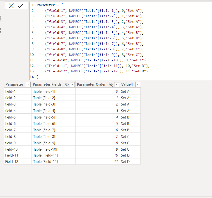 Set of fields in Field Parameters - Microsoft Fabric Community