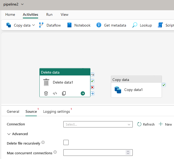 Solved: Delete data activity / Source - Microsoft Fabric Community