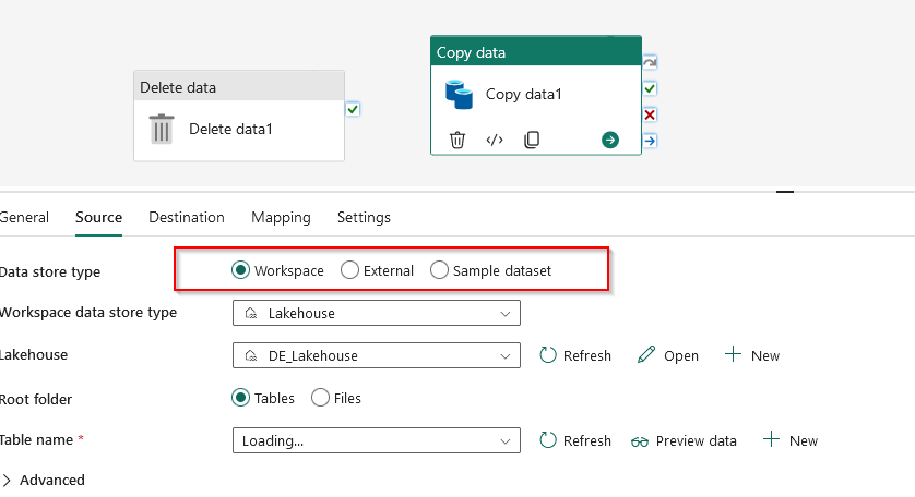 Solved: Delete data activity / Source - Microsoft Fabric Community