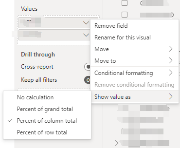 DAX Measure for getting percentage in a matrix - Microsoft Fabric Community
